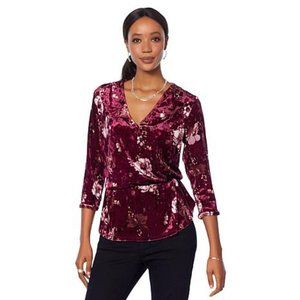 Motto Crushed Velvet Printed Surplice Top 628-181
